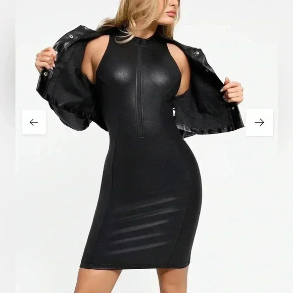 POPILUSH Shapewear Dress Leather Mock Neck Midi - NWT - Picture 5 of 11